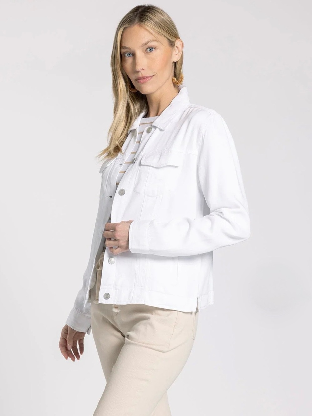 Thread & Supply Jackie White Tencel Denim Jacket Small Button Front Lightweight